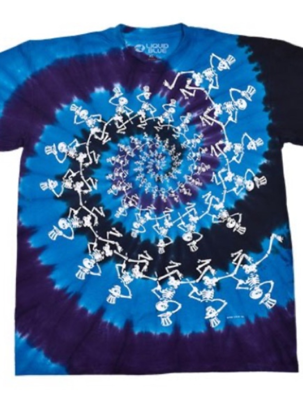 Grateful Dead Liquid Blue Tie-Dye Spiral Skeleton Tee shirt